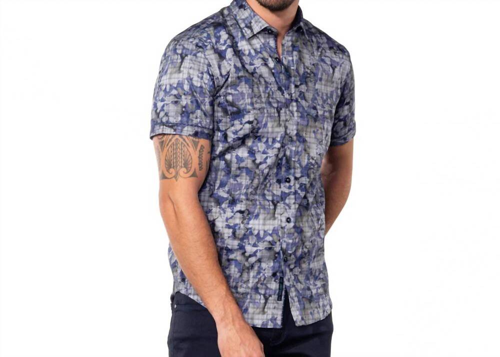 NEW EIGHT X digital overflow shirt in grey & blue